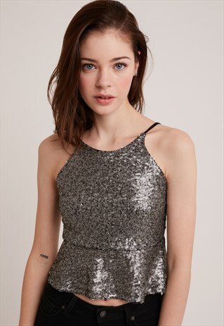 SEQUIN TOP - BLACK AND SILVER