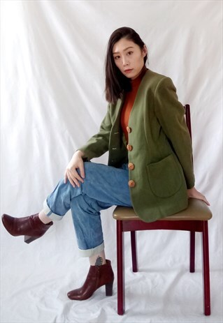 VINTAGE 90S WOOL AND CASHMERE BLAZER IN SAGE