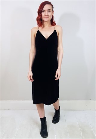 VINTAGE 90'S BLACK VELVET OPEN BACK MINI DRESS