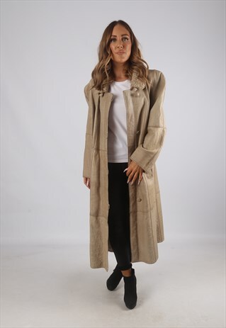 VINTAGE SHEEPSKIN LEATHER SHEARLING COAT LONG UK 16 (C9AN)
