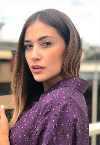 VINTAGE 90'S PUPRLE OVERSIZED PRINTED SHIRT