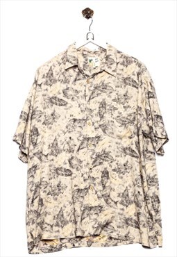 Vintage M.E. Sport Hawaiian Shirt Leaves Pattern Beige