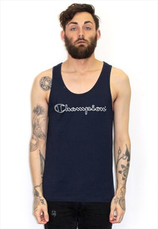 VINTAGE 90S CHAMPION NAVY BLUE VEST TOP GRUNGE HIPSTER
