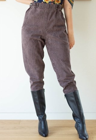 BROWN DENIM SKINNY VINTAGE TROUSERS