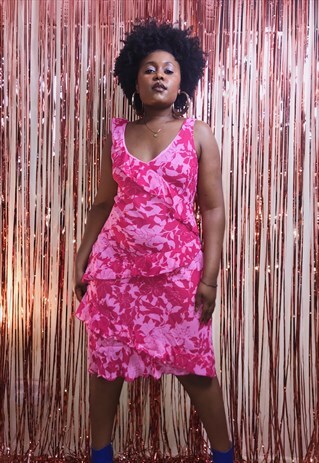FLORAL PINK RUFFLED DRESS BY ETAM