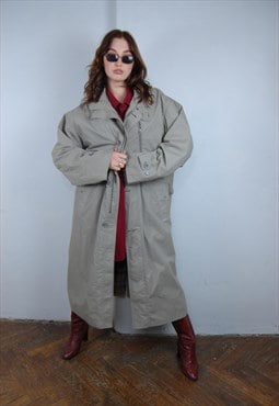 Vintage y2k long spring rave light trench coat jacket grey