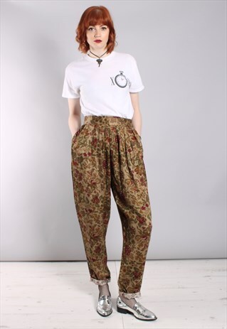 VINTAGE 80S TAPESTRY HIGH WAISTED PLEAT FRONT TROUSERS