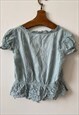 VINTAGE Y2K 00S PUFF SLEEVE MILKMAID RUFFLE BLOUSE CROP TOP