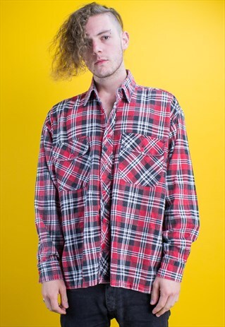 VINTAGE CHECK FLANNEL SHIRT RED AND WHITE