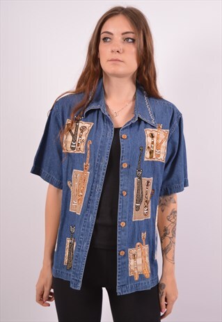 VINTAGE CATS DENIM SHIRT BLUE