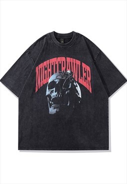 Spider print t-shirt skull tee retro grunge top in black