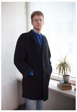 VINTAGE 80'S WOOL COAT IN GREY/BLACK