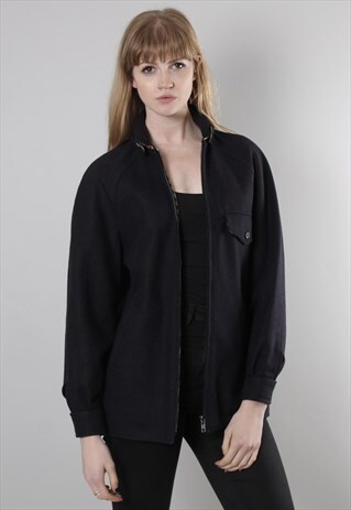 VINTAGE 80S AQUASCUTUM CHECK LINED WOOL ZIP COAT JACKET