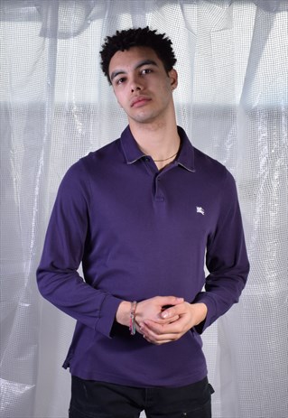 VINTAGE BURBERRY PURPLE LONG SLEEVE POLO SHIRT