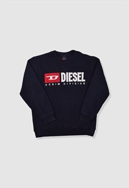 Vintage 90s Diesel Embroidered Logo Sweatshirt in Navy Blue