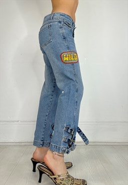 Vintage 90S Jeans Embellished Boho Buckle Capri Low Rise Y2k