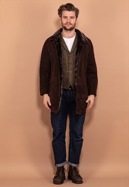 Vintage 00's Men Sheepskin Suede Coat in Brown