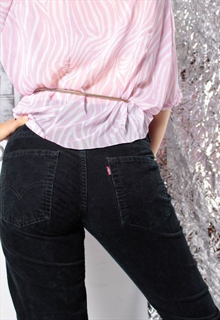 80S GRUNGE 90S GOTHIC LEVI'S BLACK CORDUROY MINI FLARE JEANS