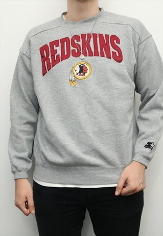 STARTER - GREY EMBROIDERED NFL CREWNECK SWEATSHIRT - LARGE