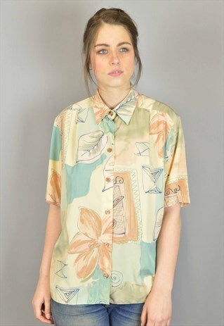 VINTAGE PATTERNED BLOUSE SHORTSLEEVE
