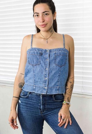 VINTAGE RALPH LAUREN HALTER TOP DENIM 90S X 5.3