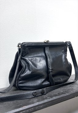 Vintage Black Real Leather Purse / Crossbody Bag 