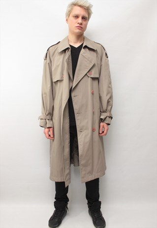 VINTAGE 80'S AMAZING CLASSIC BEIGE TRENCH COAT WITH BELT