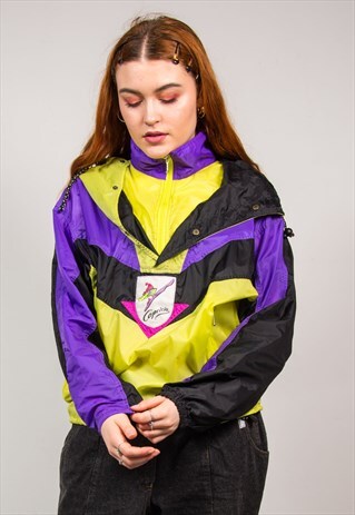 VINTAGE 90'S LIME GREEN & PURPLE LIGHTWEIGHT CAGOULE JACKET