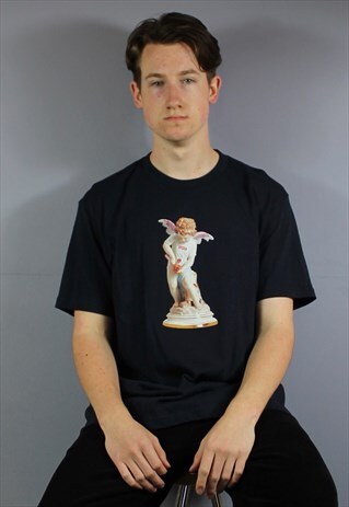 VINTAGE SUPREME CUPID T SHIRT IN NAVY BLUE WITH GRAPHIC PRIN