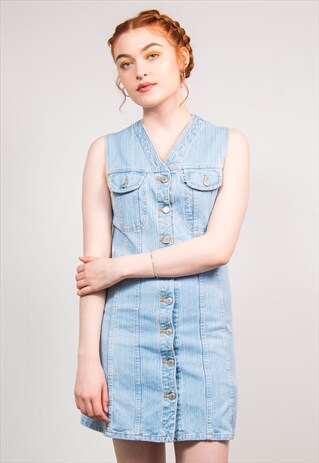 VINTAGE 90'S LIGHT BLUE DENIM BUTTON FRONT MINI DRESS