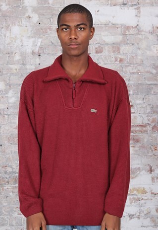VINTAGE LACOSTE LOGO 1/4 ZIP KNITTED JUMPER RED