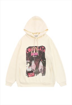 Ghost print hoodie creepy goth pullover punk jumper in cream