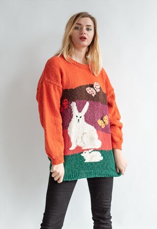 VINTAGE 80S FUNKY BUNNY HANDMADE JUMPER