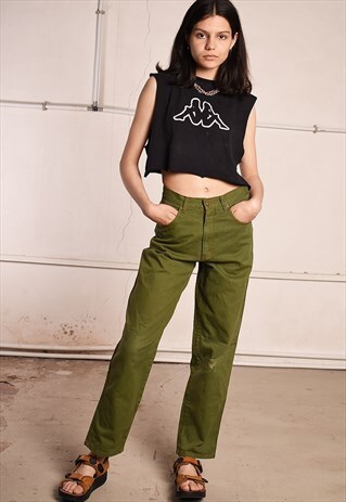 90'S RETRO ARMY GREEN DENIM JEANS