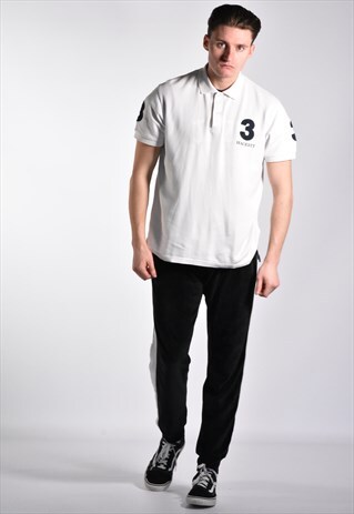 EARLY 2000S HACKETT EMBROIDERED LOGO NUMBERED POLO SHIRT