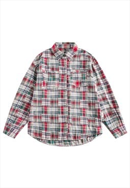 Retro check shirt plaid blouse grunge lumberjack top red