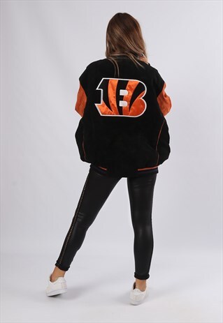 VINTAGE NFL SUEDE BOMBER JACKET OVERSIZED FOOTBALL (83E)