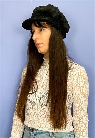 VINTAGE 90'S BLACK CORD BAKER BOY HAT