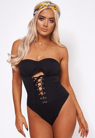 MAWI BLACK LACE UP BODYSUIT