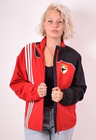 ADIDAS WOMENS VINTAGE TRACKSUIT TOP JACKET SMALL RED 90S