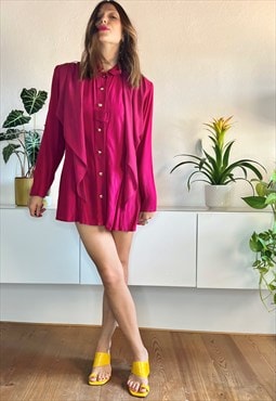 1980's vintage fuchsia blouse with with ruffle details