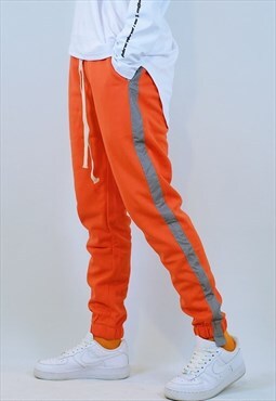 Slim fit reflective stripe joggers long lace pants in orange