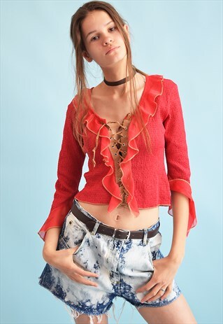 90'S RETRO KITSCH CORRUGATED PARTY TIE UP FESTIVAL TOP