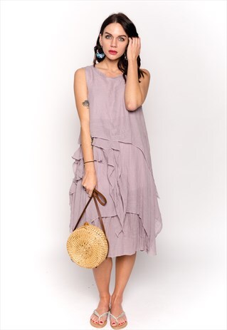 CY ASYMMETRIC MULTI LAYER DESIGN LINEN COTTON DRESS