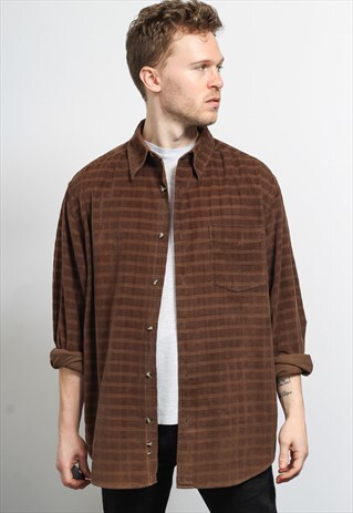 VINTAGE CORDUROY CORD SHIRT BROWN