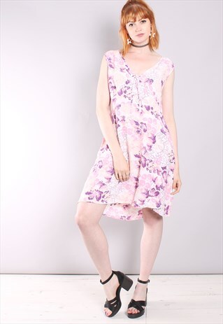 VINTAGE 90S FLORAL TIE FRONT SLIP DRESS