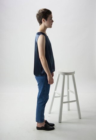ON SALE SILKY BLUE TANK TOP / VINTAGE BOXY TOP