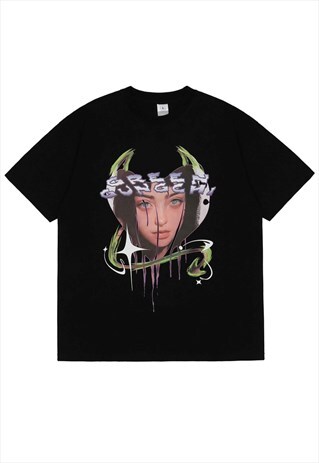 KALODIS CARTOON GREEN GUNGGHI PRINT LOOSE T-SHIRT
