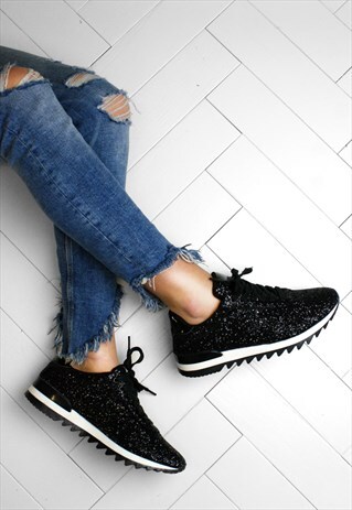 BELLA SPARKLY BLACK GLITTER TRAINER