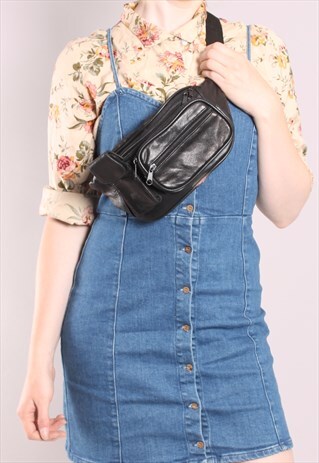 VINTAGE 90S BLACK LEATHER FESTIVAL BUM BAG